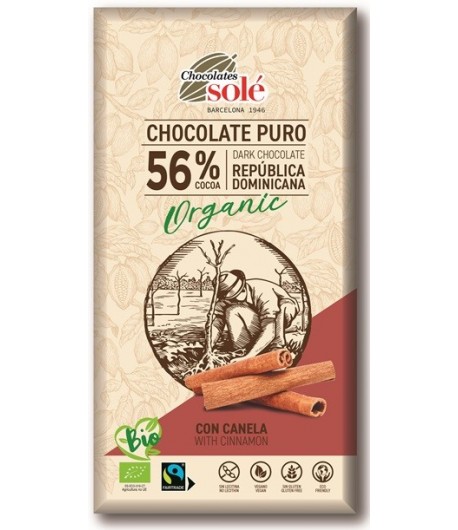 Czekolada gorzka 56% kakao z cynamonem bezglutenowa BIO - Chocolates Sole 100 g