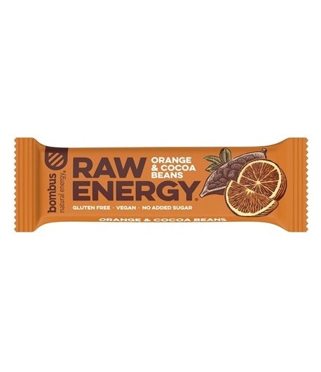 Baton RAW ENERGY pomarańcz-ziarna kakao bezglutenowy - bombus 50 g