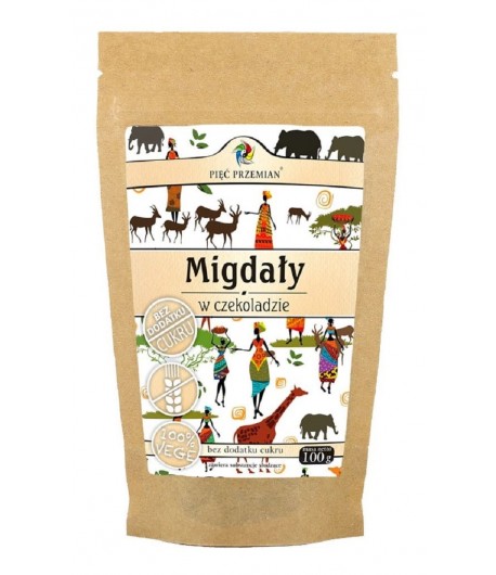 Migdały w czekoladzie bez dodatku cukrów bezglutenowe - PIĘĆ PRZEMIAN 100 g