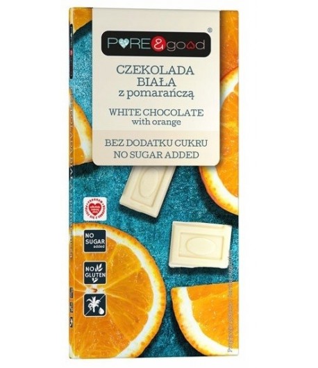 Czekolada biała z Pomarańczą bez cukru bezglutenowa - PURE&GOOD 75 g