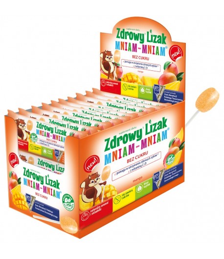 Zdrowy Lizak Mniam-Mnam O SMAKU MANGO Z WITAMINĄ D I C BEZ CUKRU BEZGLUTENOWY - STARPHARMA (6g) 1 szt.
