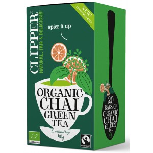 Herbata Zielona CHAI Z CYNAMONEM I KARDAMONEM FAIR TRADE BIO (20 x 2 g) - CLIPPER 40 g