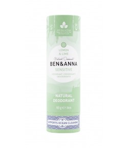 LEMON & LIME SENSITIVE Naturalny dezodorant bez sody - sztyft kartonowy - BEN&ANNA 40 g