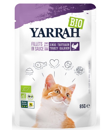 Fileciki z indykiem w sosie BIO (dla kota dorosłego) - YARRAH 85 g
