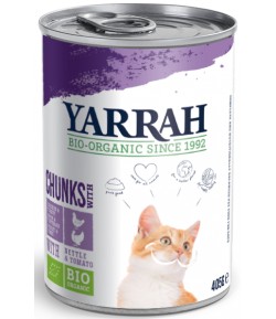 Kawałki kurczaka i indyka z pomidorem i pokrzywą BIO (dla kota dorosłego) - YARRAH 405 g