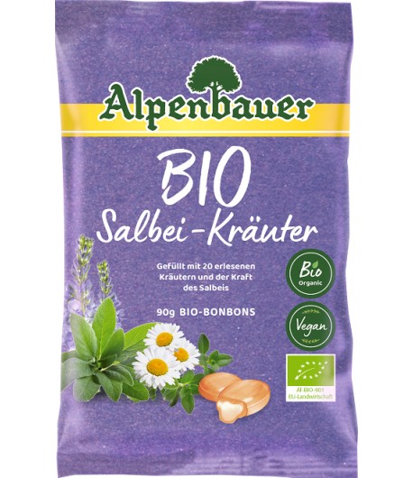 Cukierki z nadzieniem o smaku ZIOŁOWYM Z SZAŁWIĄ BIO - Alpenbauer 90g