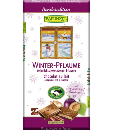 Czekolada mleczna ze Śliwkami - Zimowa - BIO - RAPUNZEL 80g Czekolada mleczna ze Śliwkami - Zimowa - BIO - RAPUNZEL 80g