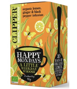 HAPPY MONDAYS Herbatka Cytrynowa z Imbirem i Czarnym pieprzem BIO (20 x 2,25g) - CLIPPER 45g